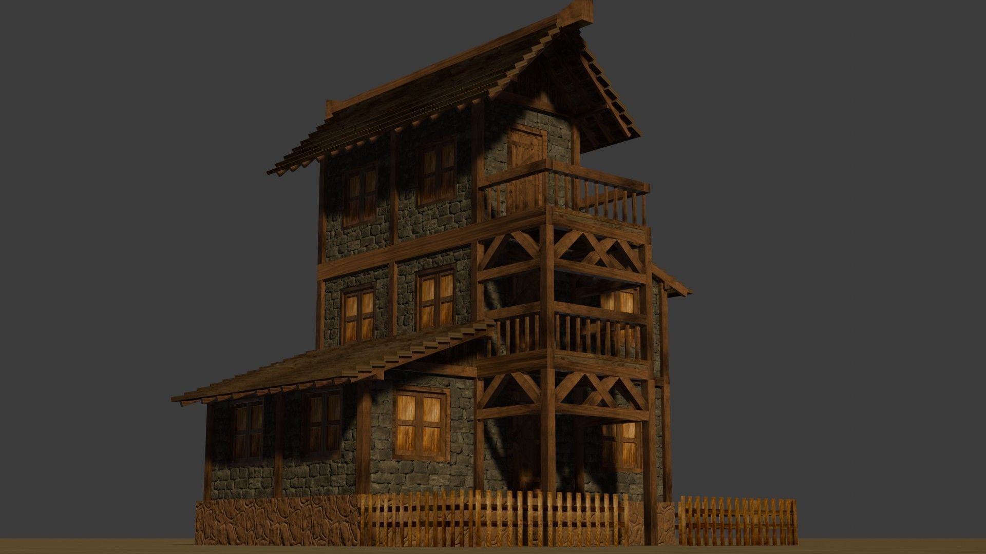 Medieval house eleven 16 Low-poly 3D model_11