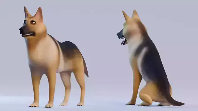 Low poly - Stylized dog - German Shepherd Low-poly 3D model