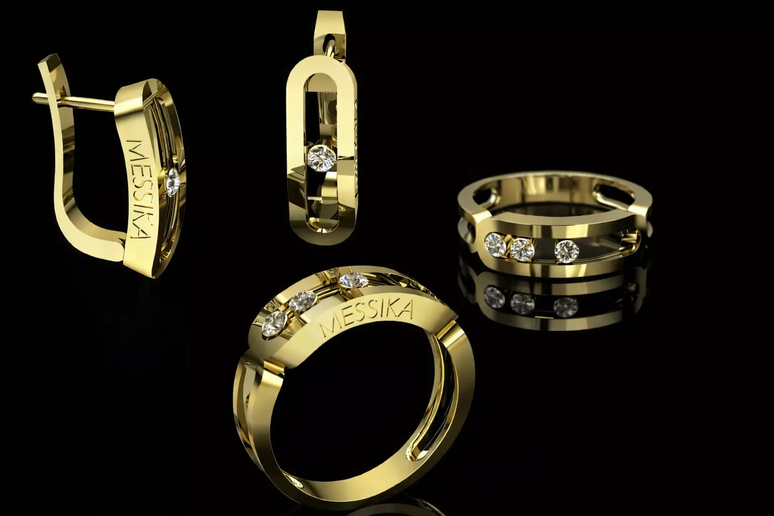 Messika Ring and Earrings Jewelry Gold Luxury 3D print model