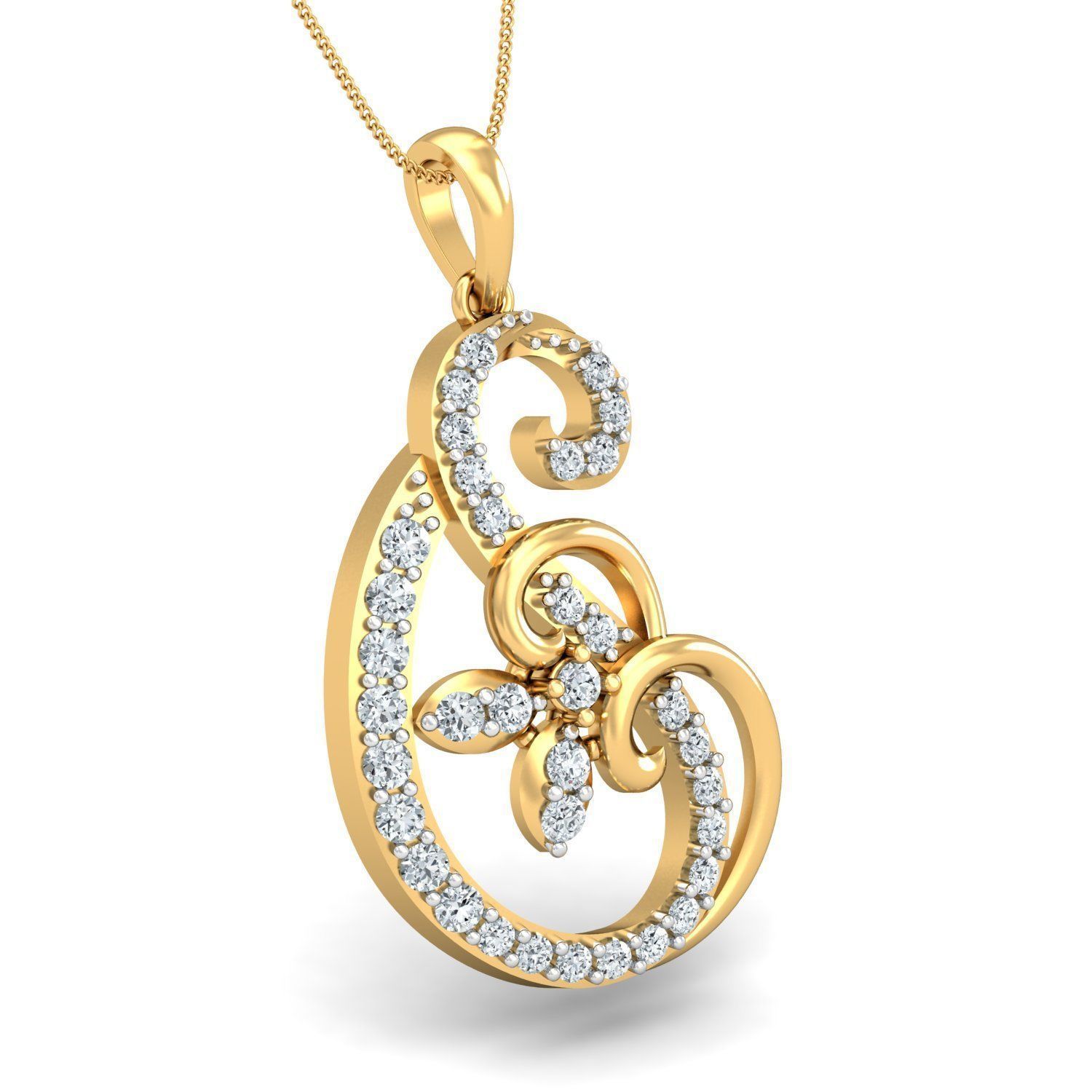 Yellow gold diamond pendent-P3 PS-07 3D print model_2