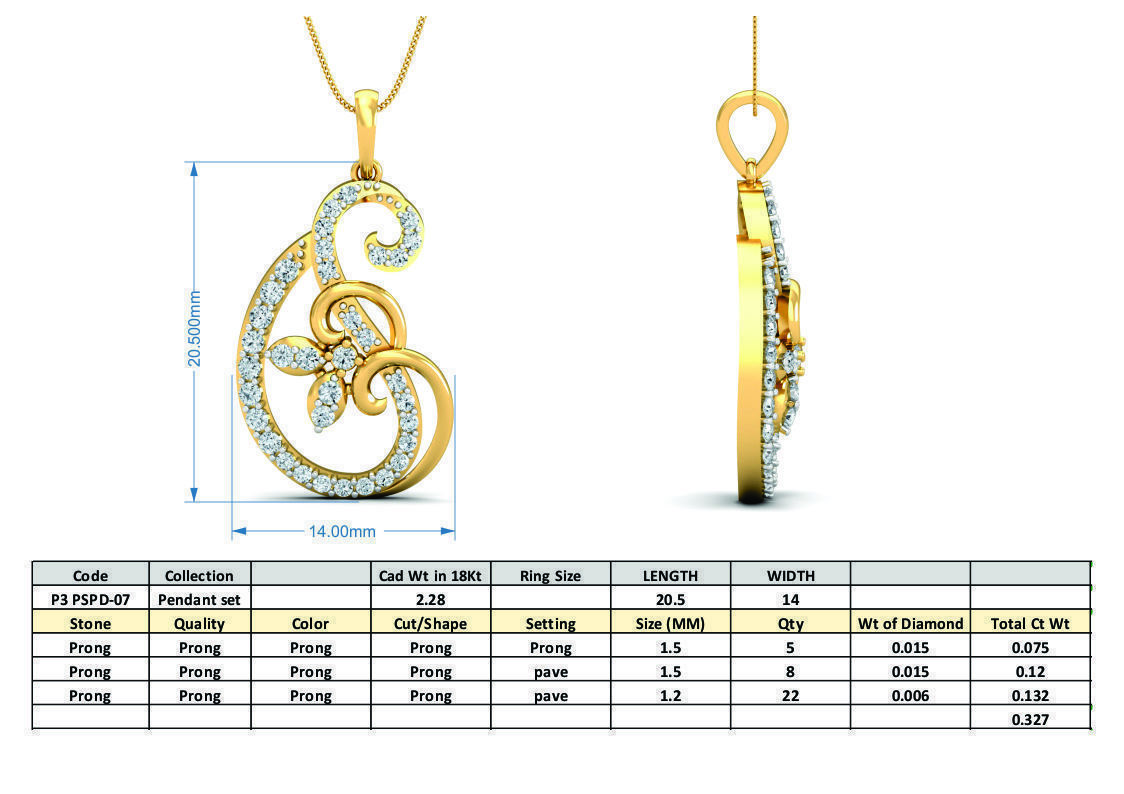 Yellow gold diamond pendent-P3 PS-07 3D print model_3