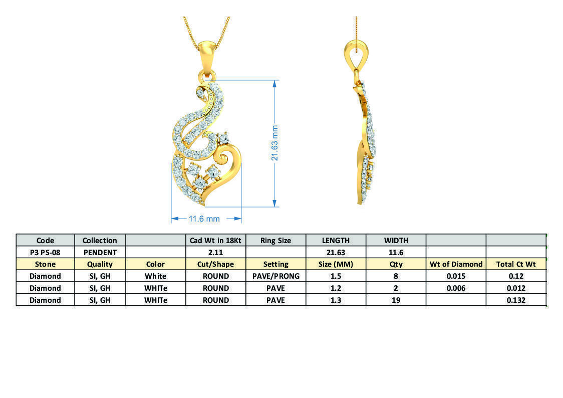 Yellow gold diamond pendent-P3 PS-08 3D print model_3