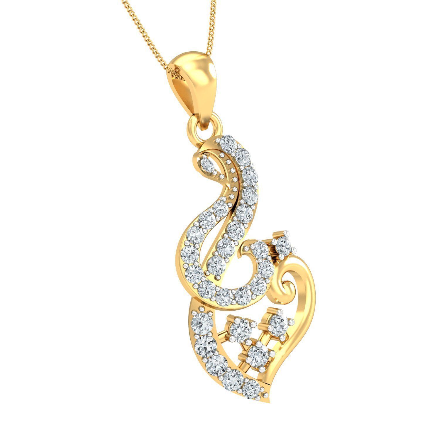 Yellow gold diamond pendent-P3 PS-08 3D print model_2
