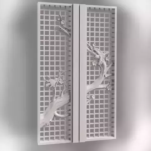 stl model of a door cherry blossoms and birds for CNC router 3D print model
