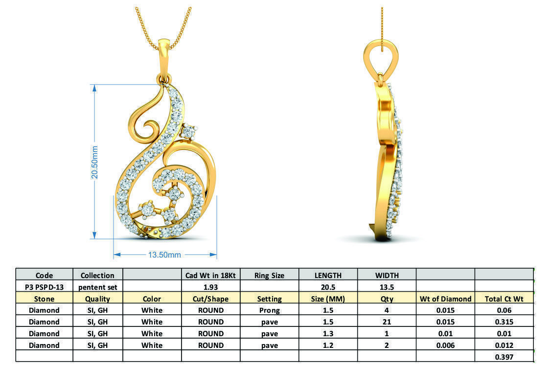 Yellow gold diamond pendent-P3 PS-13 3D print model_7