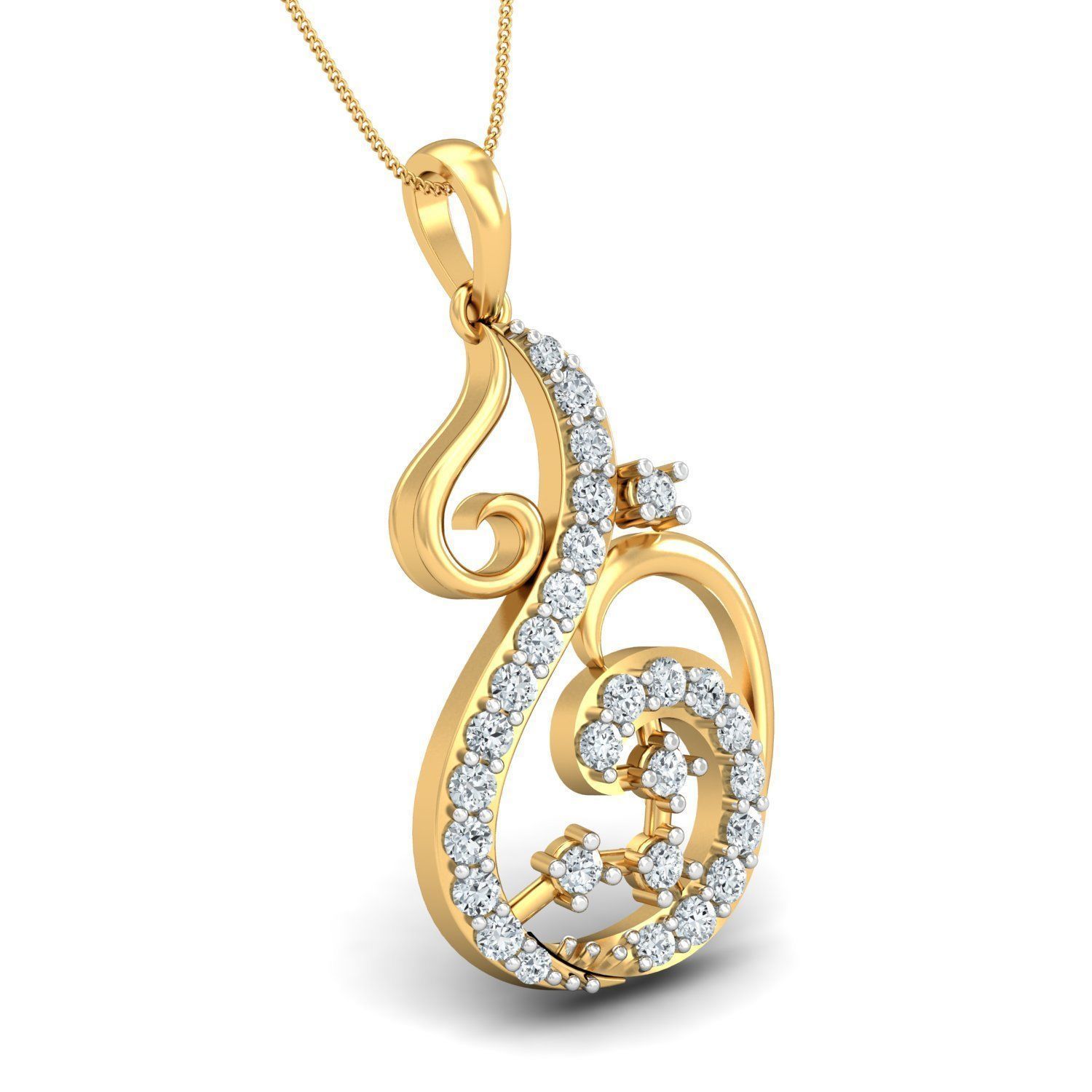 Yellow gold diamond pendent-P3 PS-13 3D print model_6