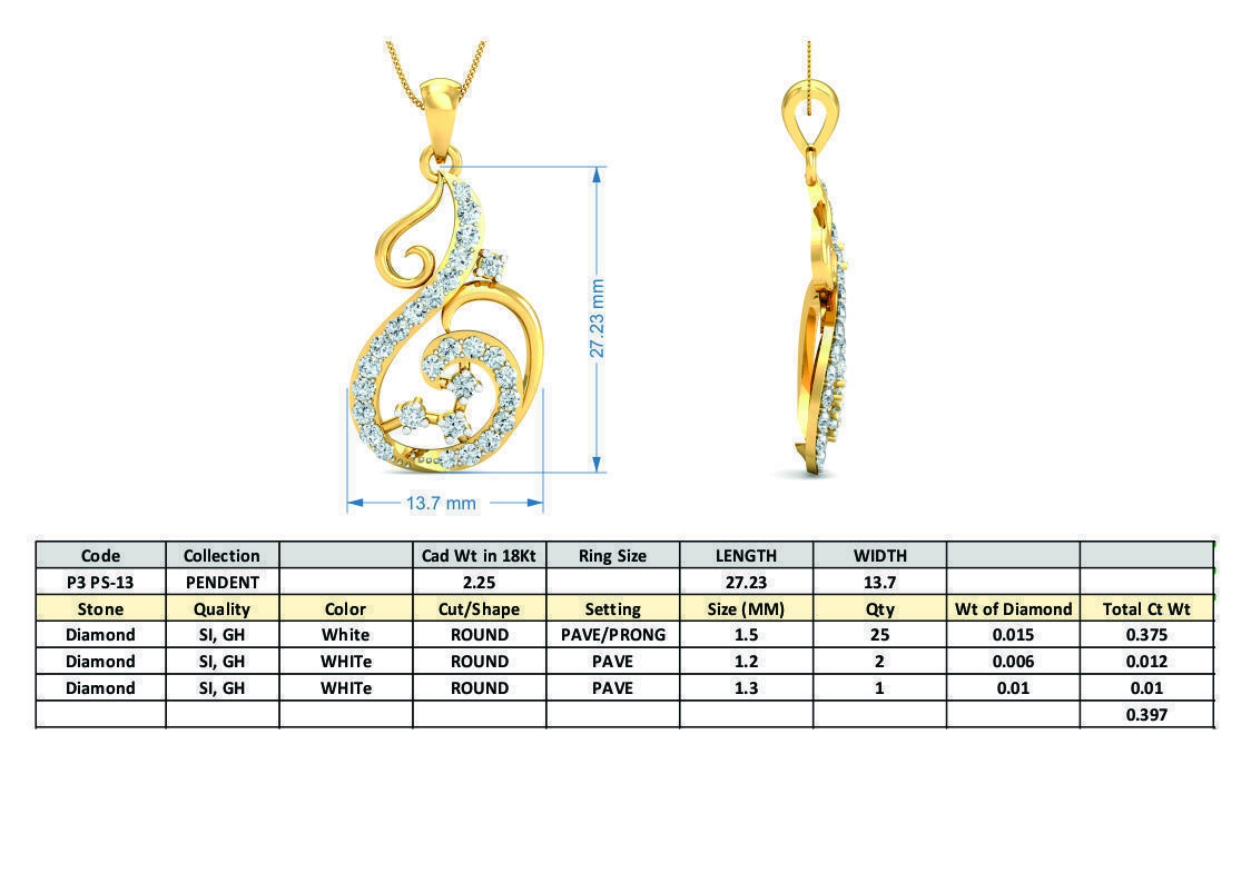Yellow gold diamond pendent-P3 PS-13 3D print model_3