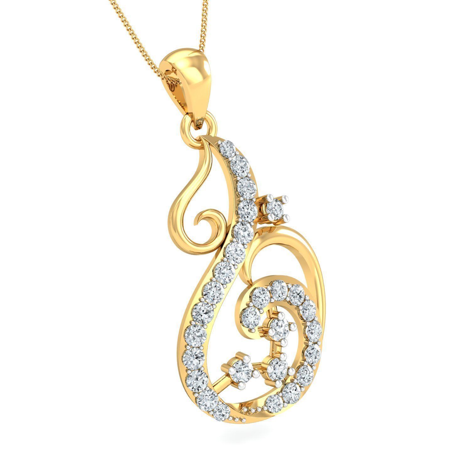 Yellow gold diamond pendent-P3 PS-13 3D print model_2