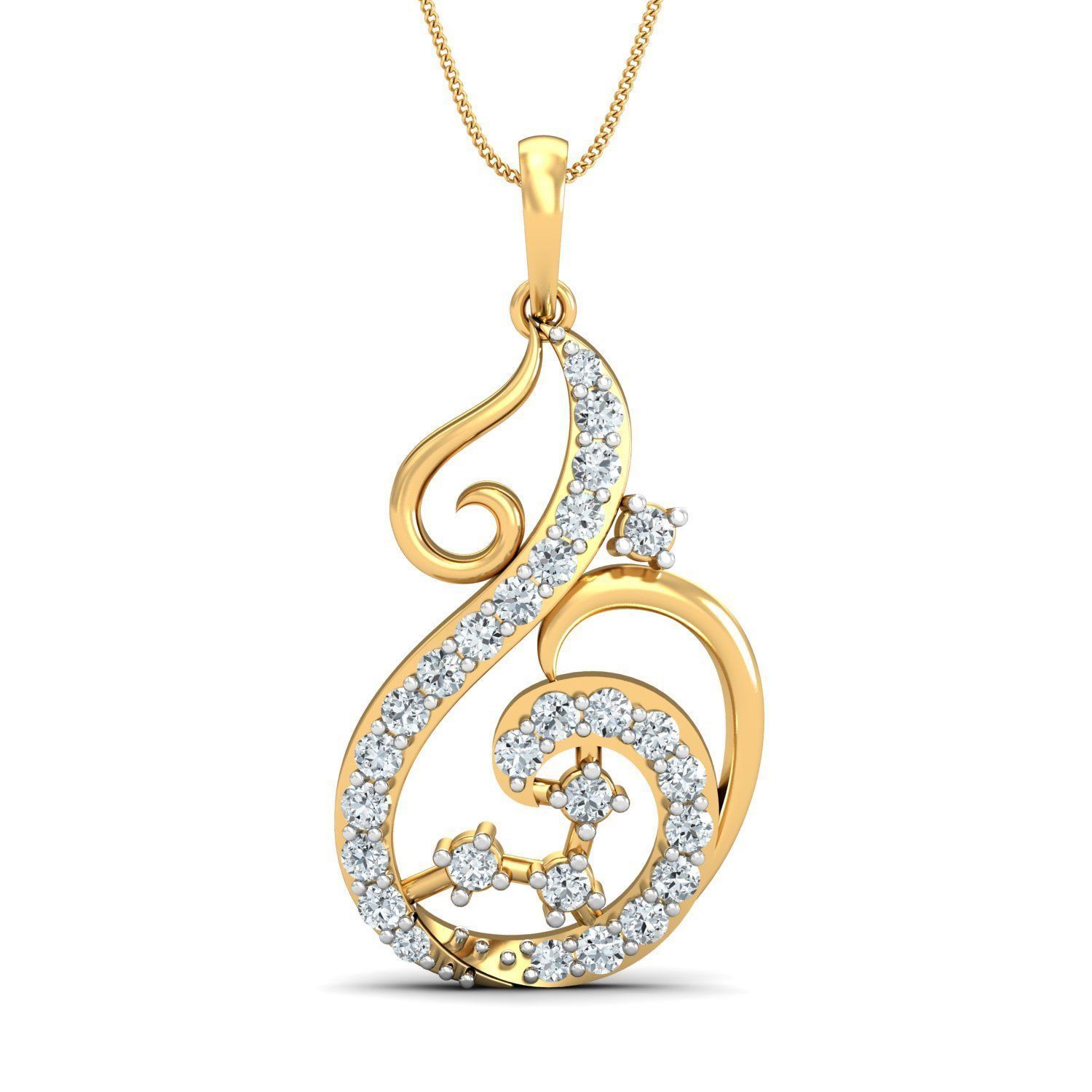 Yellow gold diamond pendent-P3 PS-13 3D print model_4