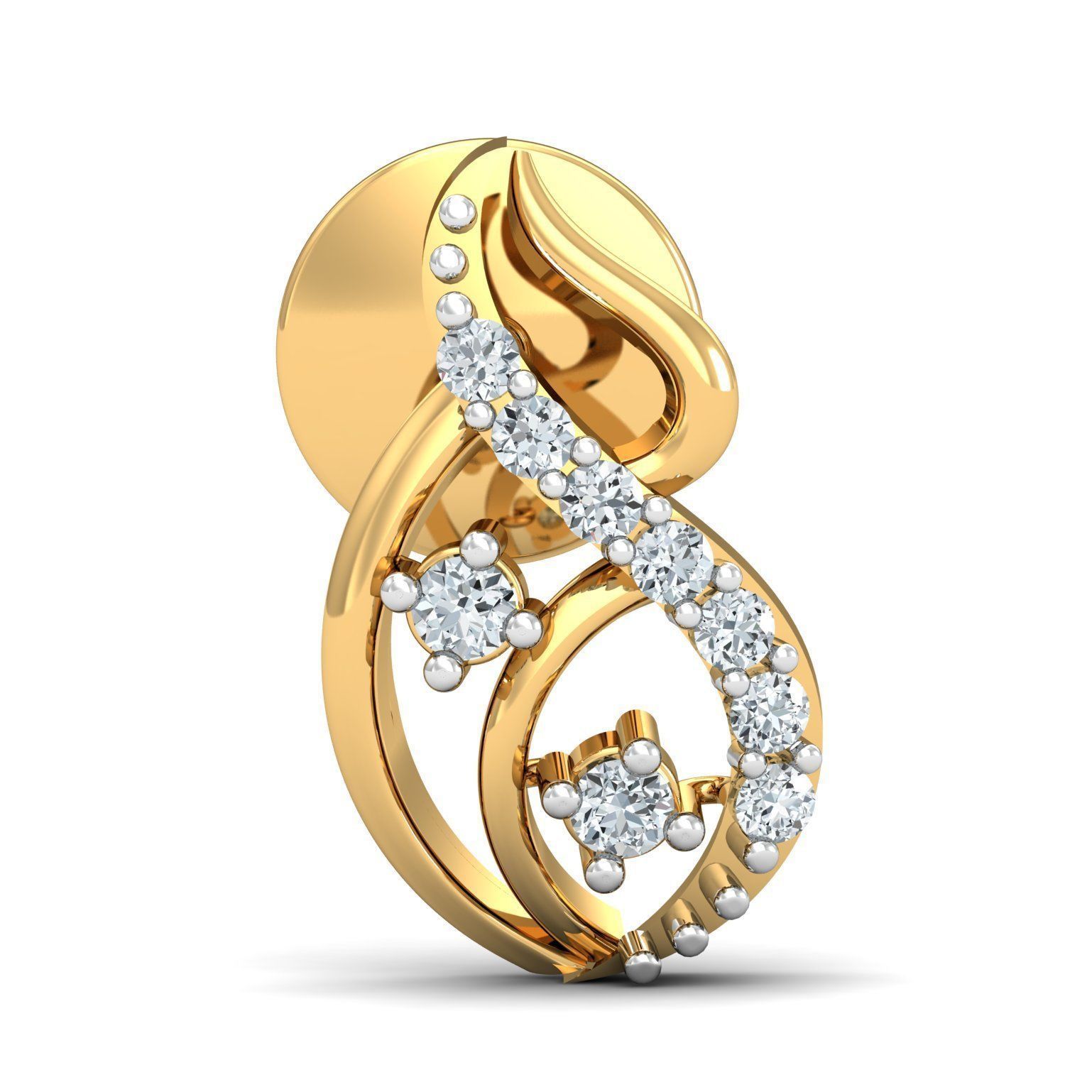 Yellow gold diamond earring-P3 PSER-06 3D print model_1