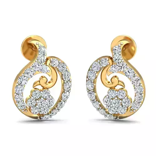 Light weight  Yellow Gold Diamond earring-P3 PSER-20