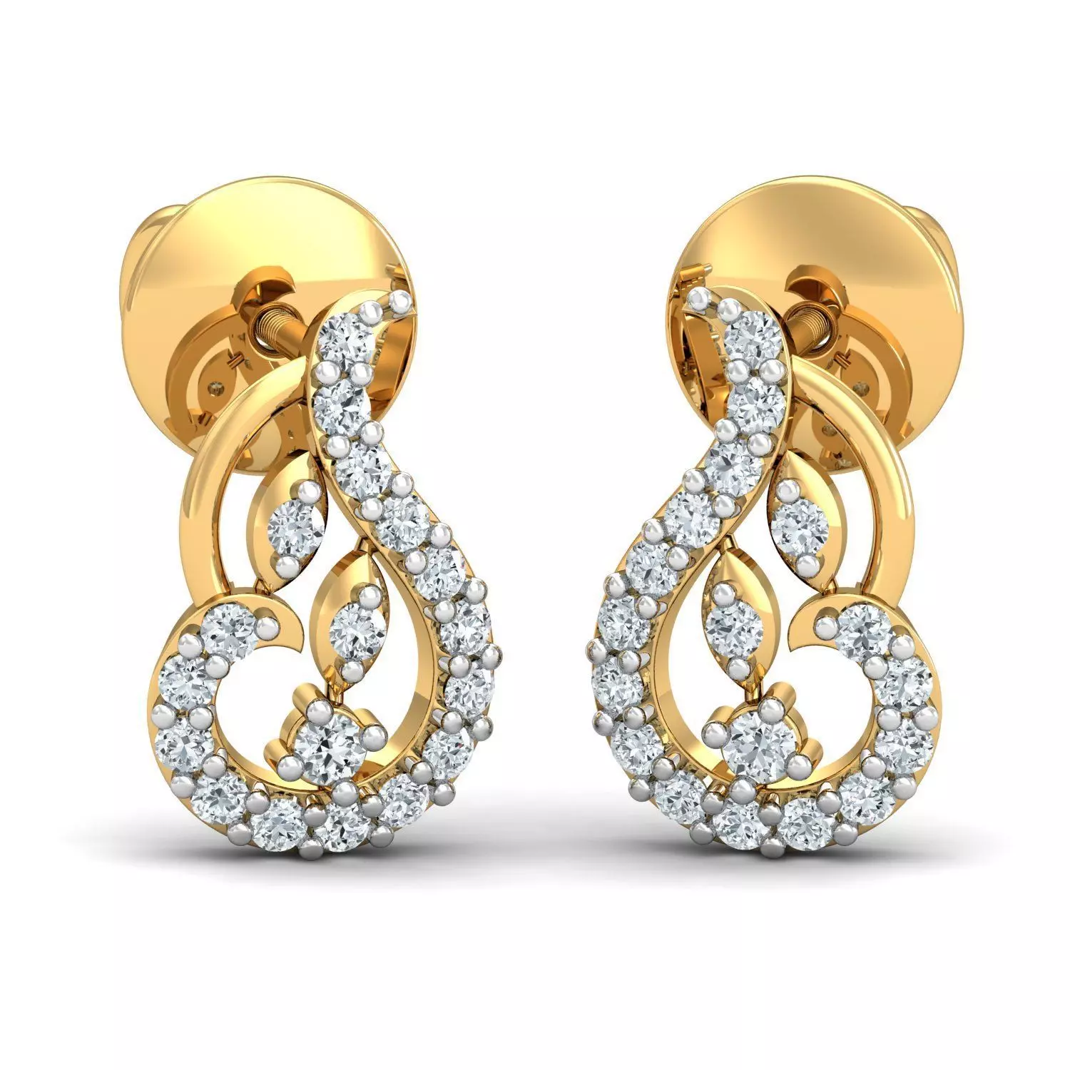 Yellow gold diamond earring-P3 PSER-24 3D print model