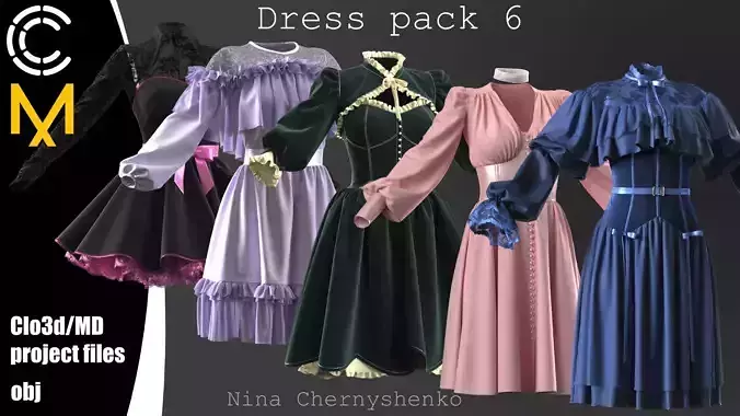 Dress pack 6 - Marvelous Designer project and OBJ