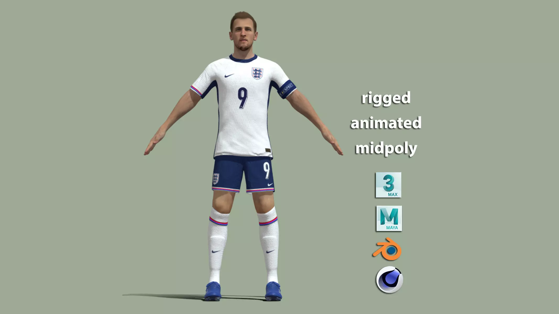 T-Pose Rigged Harry Kane England Euro 2024 3D model_0