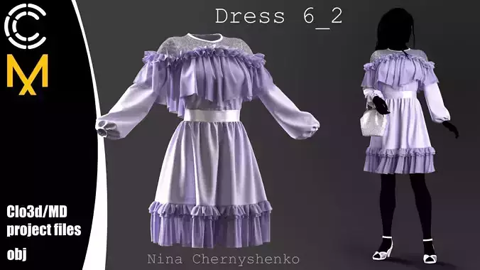 Dress 6-2 - Marvelous Designer project and OBJ