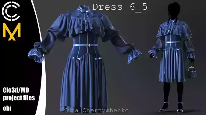 Dress 6-5 - Marvelous Designer project and OBJ