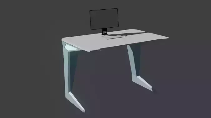 A computer desk with complete keyboard and monitor setup