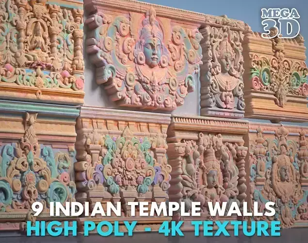 High poly Indian Temple Walls A - 240612