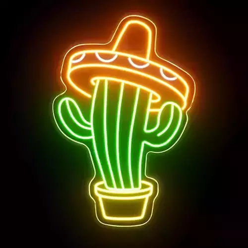 Sombrero On Cactus Neon Sign