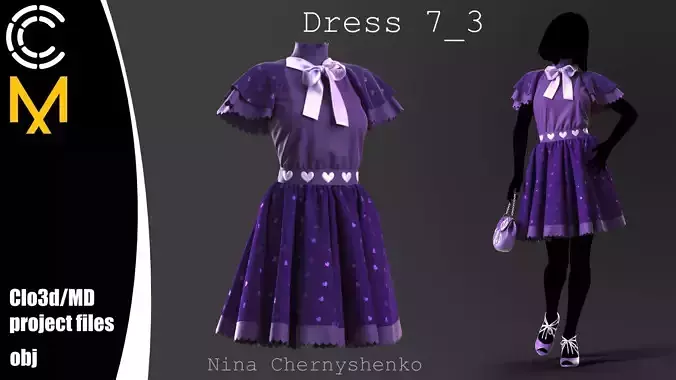 Dress 7-3 - Marvelous Designer project and OBJ