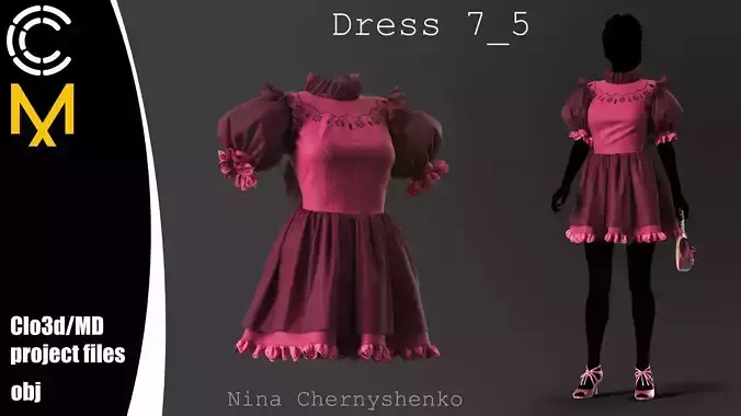 Dress 7-5  Marvelous Designer project and OBJ