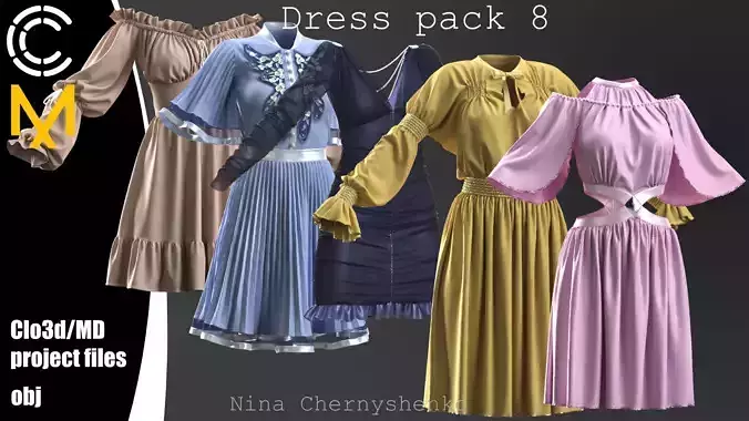 Dress pack 8 - Marvelous Designer project and OBJ