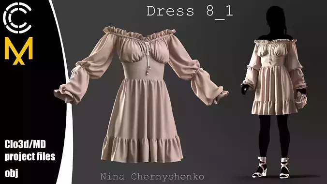 Dress 8-1 - Marvelous Designer project and OBJ