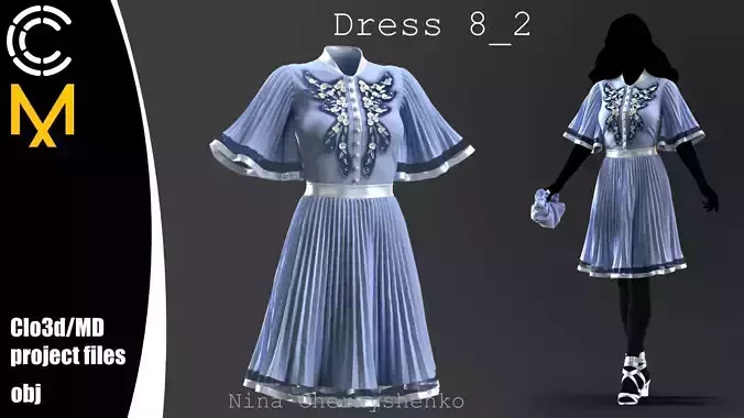 Dress 8-2 - Marvelous Designer project and OBJ