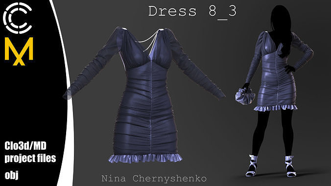 Dress 8-3 - Marvelous Designer project and OBJ 3D model