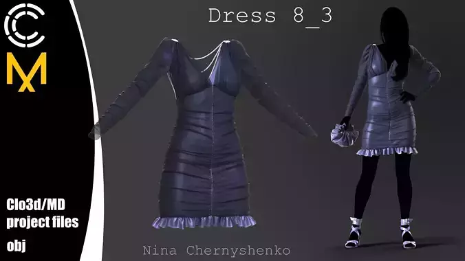 Dress 8-3 - Marvelous Designer project and OBJ
