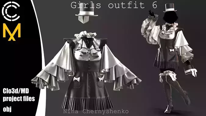 Girls outfit 6 - Marvelous Designer project and OBJ