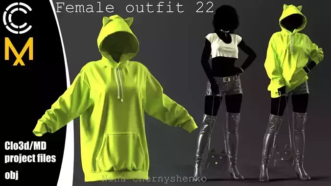 Female outfit 22 - Marvelous Designer project and OBJ