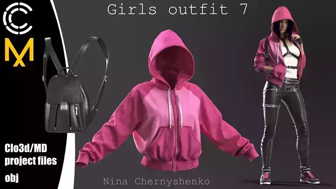 Girls outfit 7 - Marvelous Designer project and OBJ