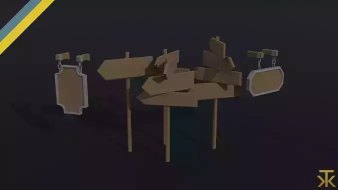 Cartoon fantasy wood sign Polygonal Style