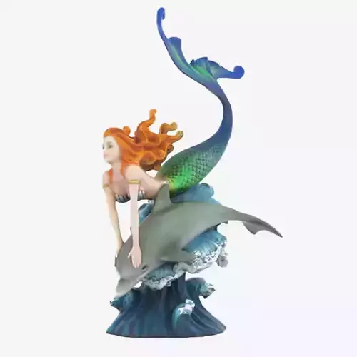 Ebros Nautical Red Haired Siren Mermaid Riding Bottlenose 3D print model