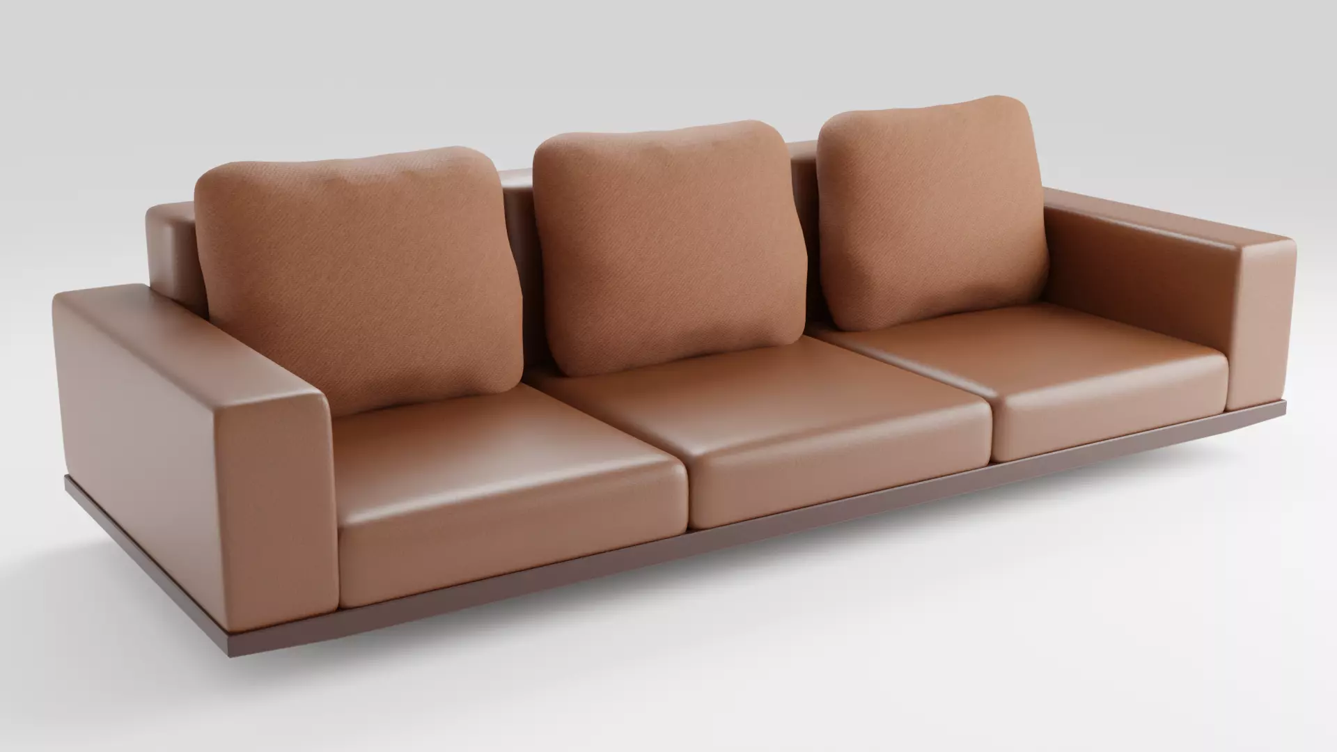 Three-seater leather sofa in a modern style in brown tones 3D model_0