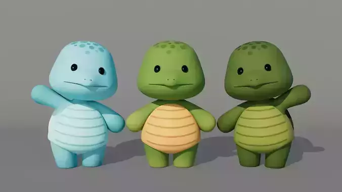 Rigged Cartoon Turtles Low-poly 3D model