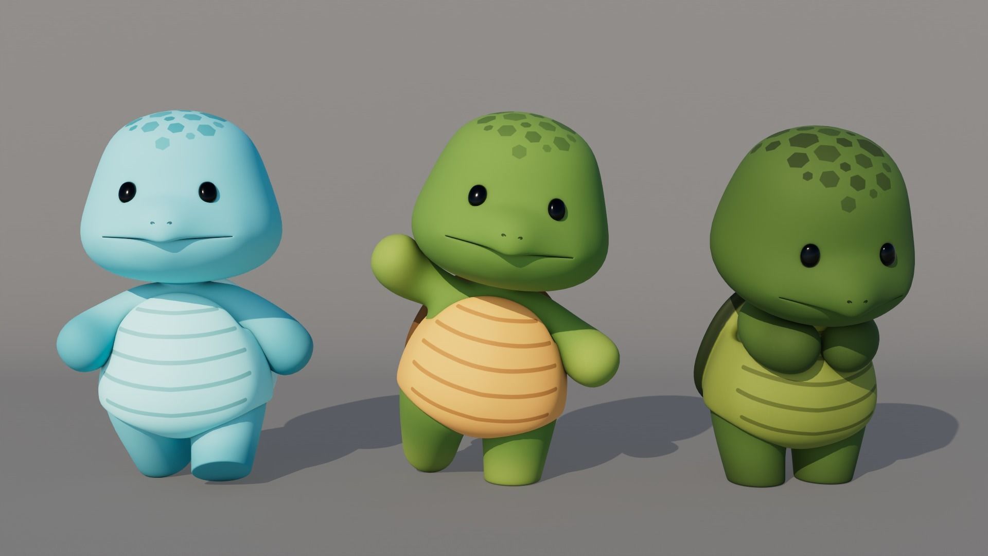 Rigged Cartoon Turtles Low-poly 3D model_1