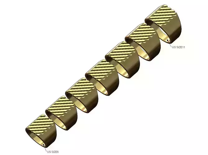 Carved stripes rectangular signet ring US sizes 5to11