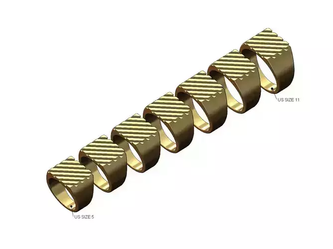 Square carved stripes signet ring US sizes 5to11