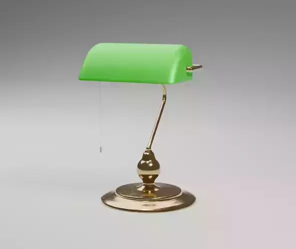 nostalgic retro table lamp with green cap and gold iron body Low-poly 3D model