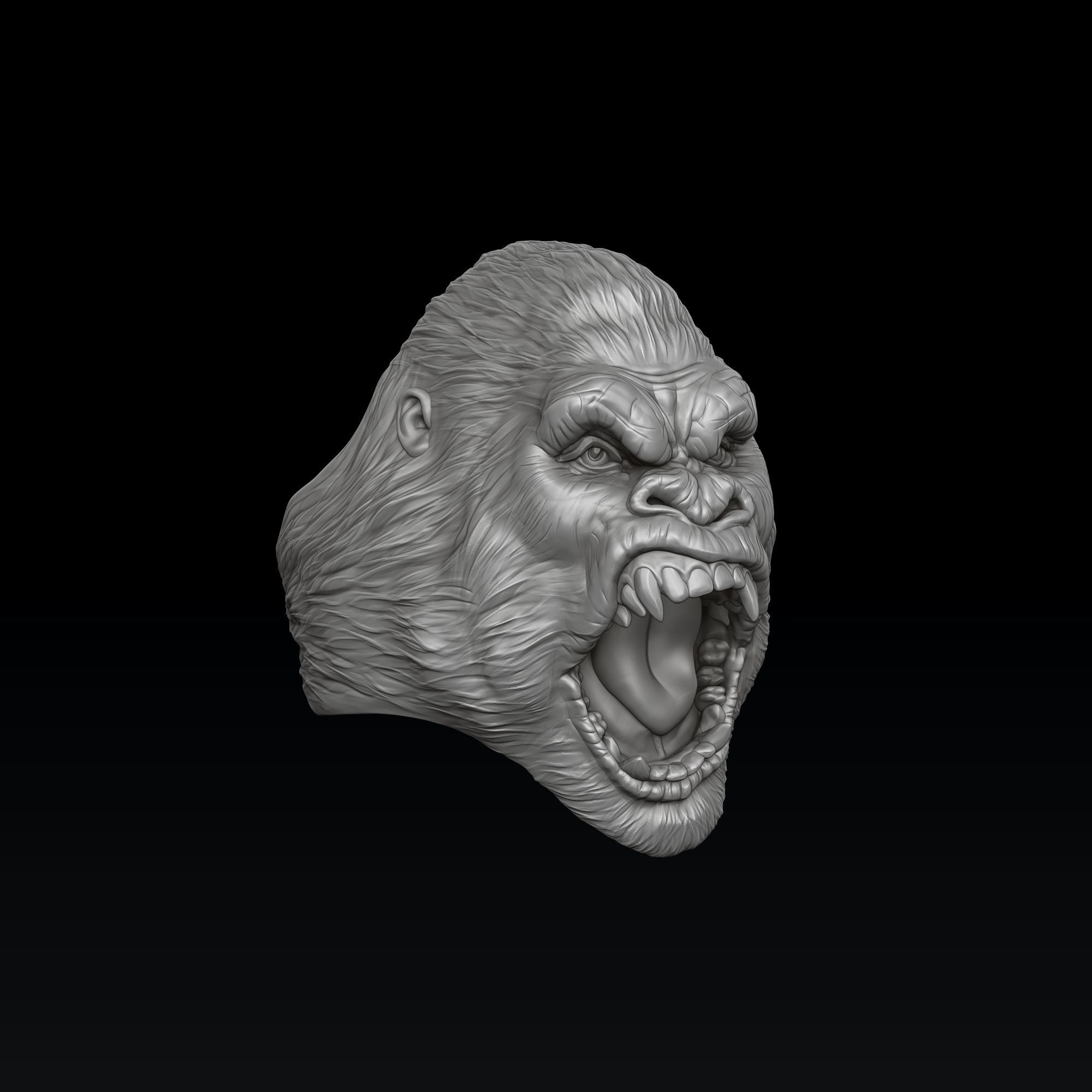 Gorilla Head Ring V2 3D print model_3