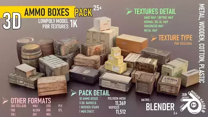 Ammo Box Pack Low-poly 3D model