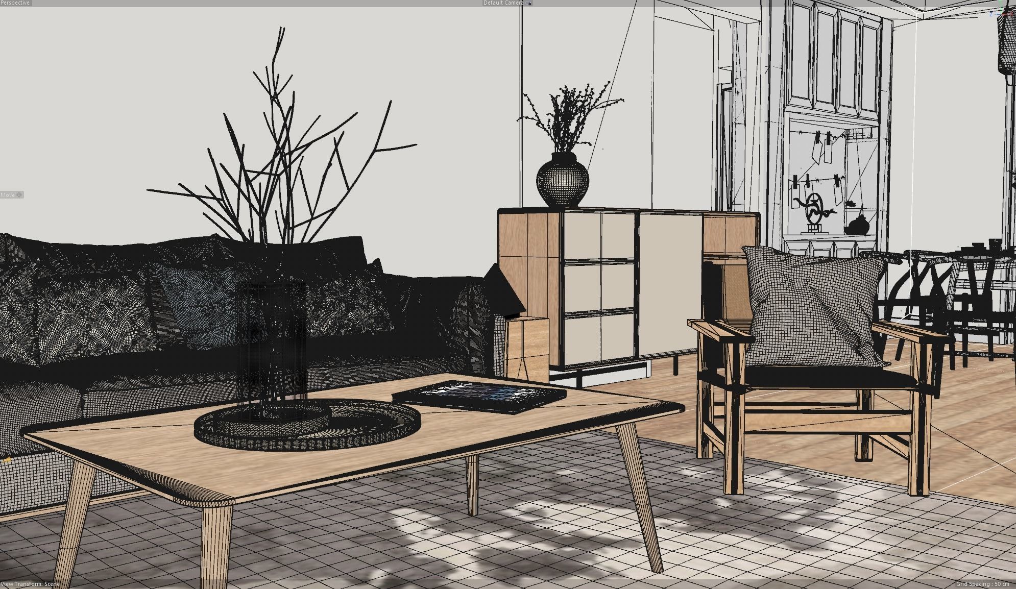 Living Room Interior Scene for Cinema 4D and Redshift Render  3D model_7