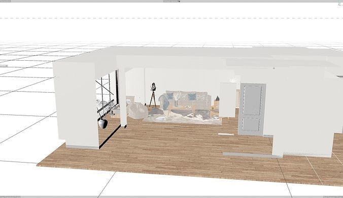Living Room Interior Scene for Cinema 4D and Redshift Render  3D model 4