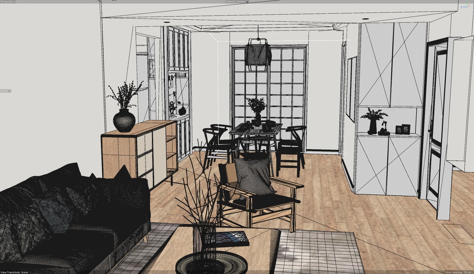 Living Room Interior Scene for Cinema 4D and Redshift Render  3D model_9