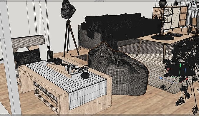 Living Room Interior Scene for Cinema 4D and Redshift Render  3D model 7