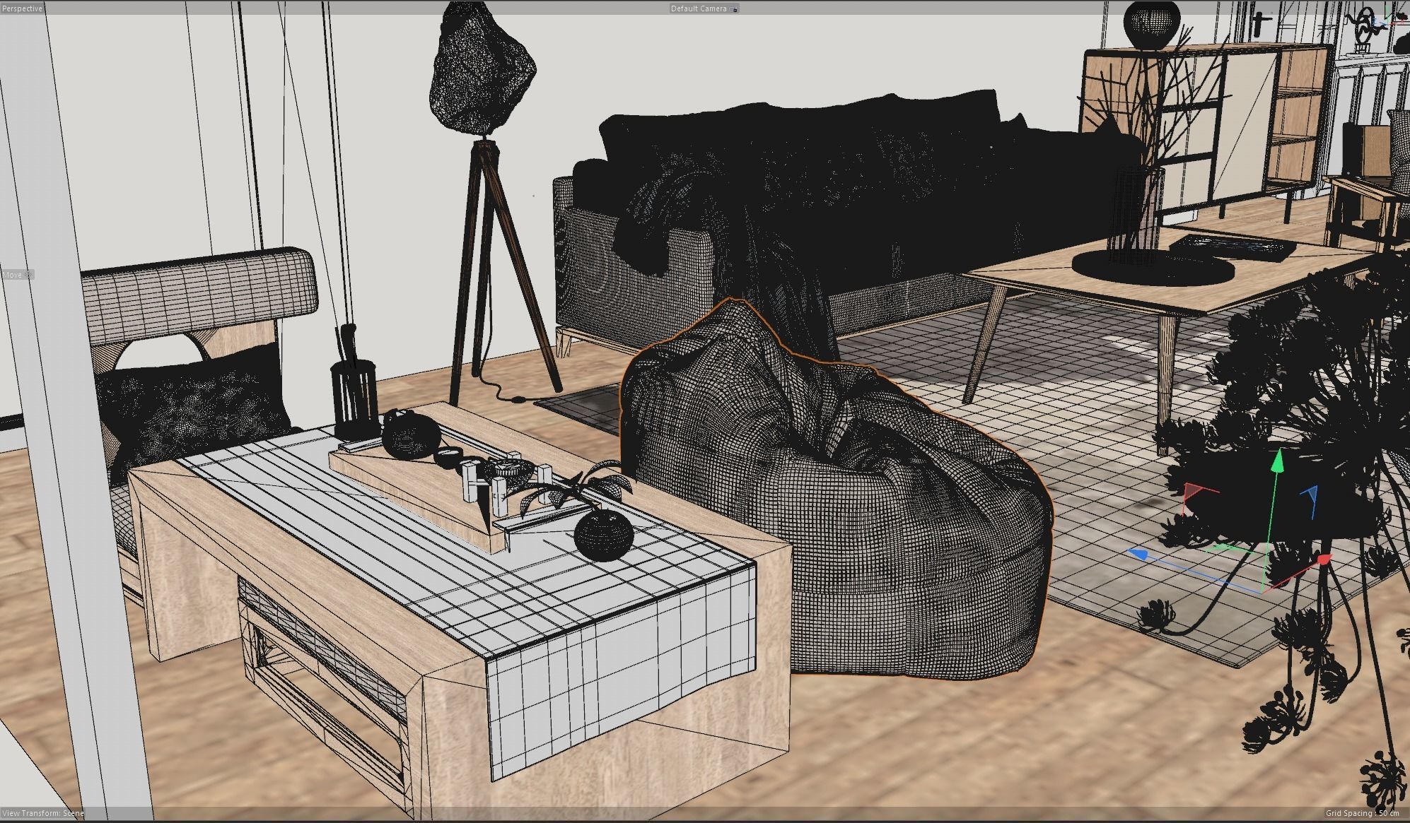 Living Room Interior Scene for Cinema 4D and Redshift Render  3D model_6