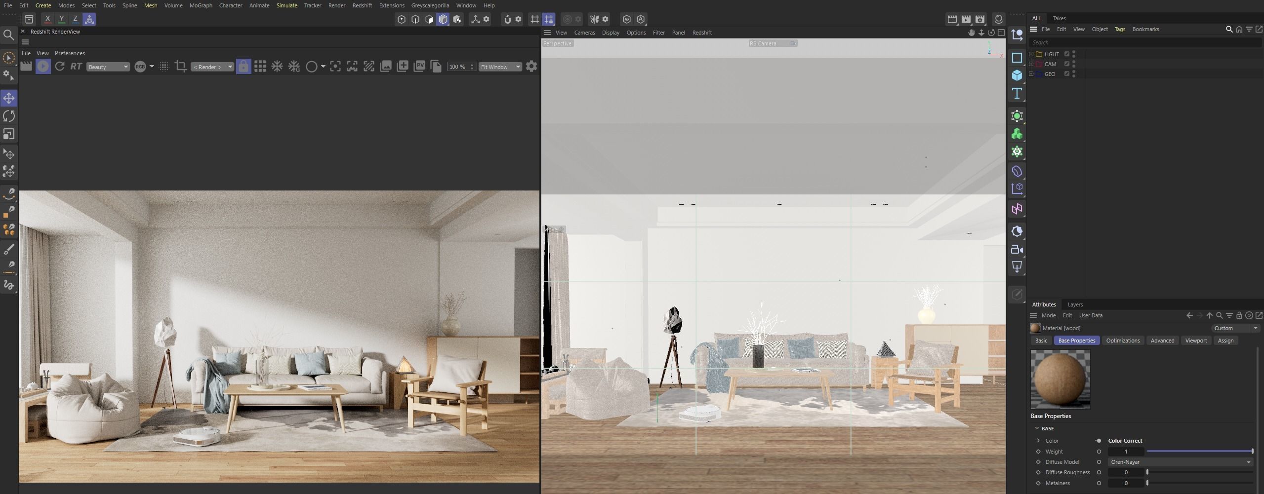 Living Room Interior Scene for Cinema 4D and Redshift Render  3D model_1