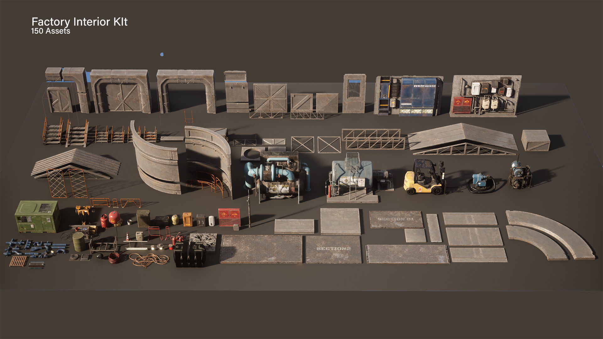 Modular Factory interior Kit Low-poly 3D model_11